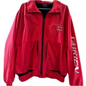O'BRIEN - Surf Ski Red Zipper Embroidered Windbreaker Coat Jacket XL Made Hong K